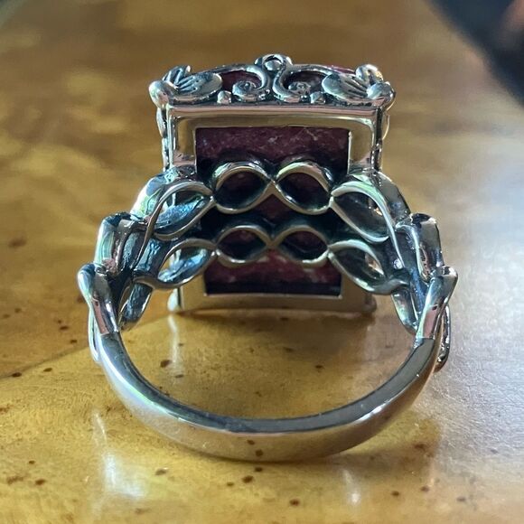 Norwegian Thulite Sterling Silver Cocktail Ring Size 8 - Picture 5 of 9